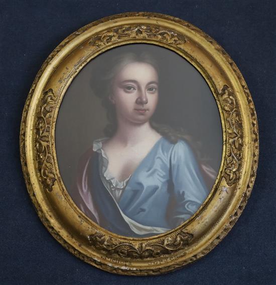 Early 18th century English School Portraits of Elizabeth Gorges and her sister-in-law, Meliora 13.5 x 11.25in.